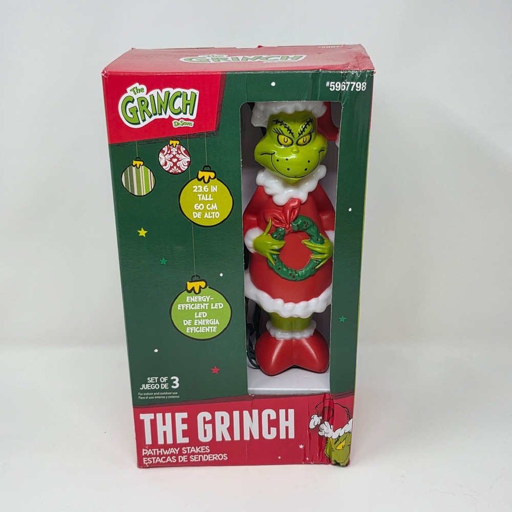The Grinch Lightshow 3-Marker 5.5 Feet Gemmy Christmas Pathway Markers Outdoor‎